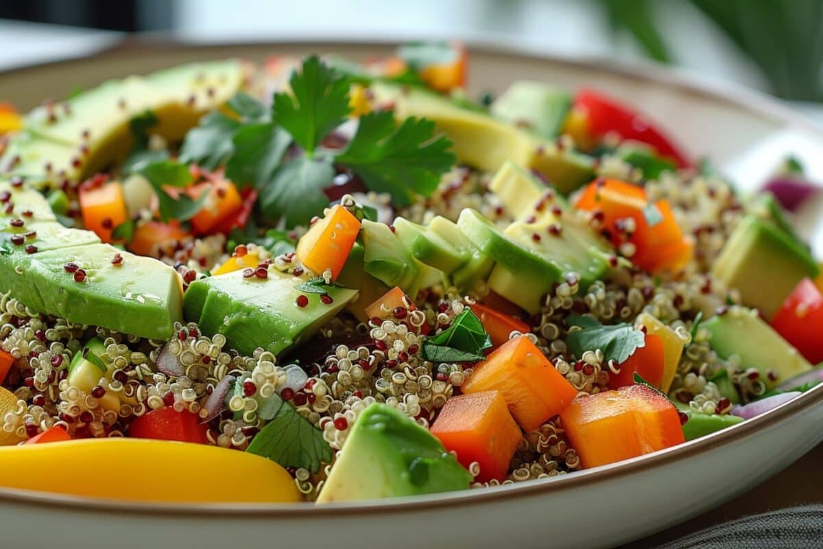Recette facile et rapide : salade végétalienne quinoa et avocat pour un déjeuner plein d’énergie