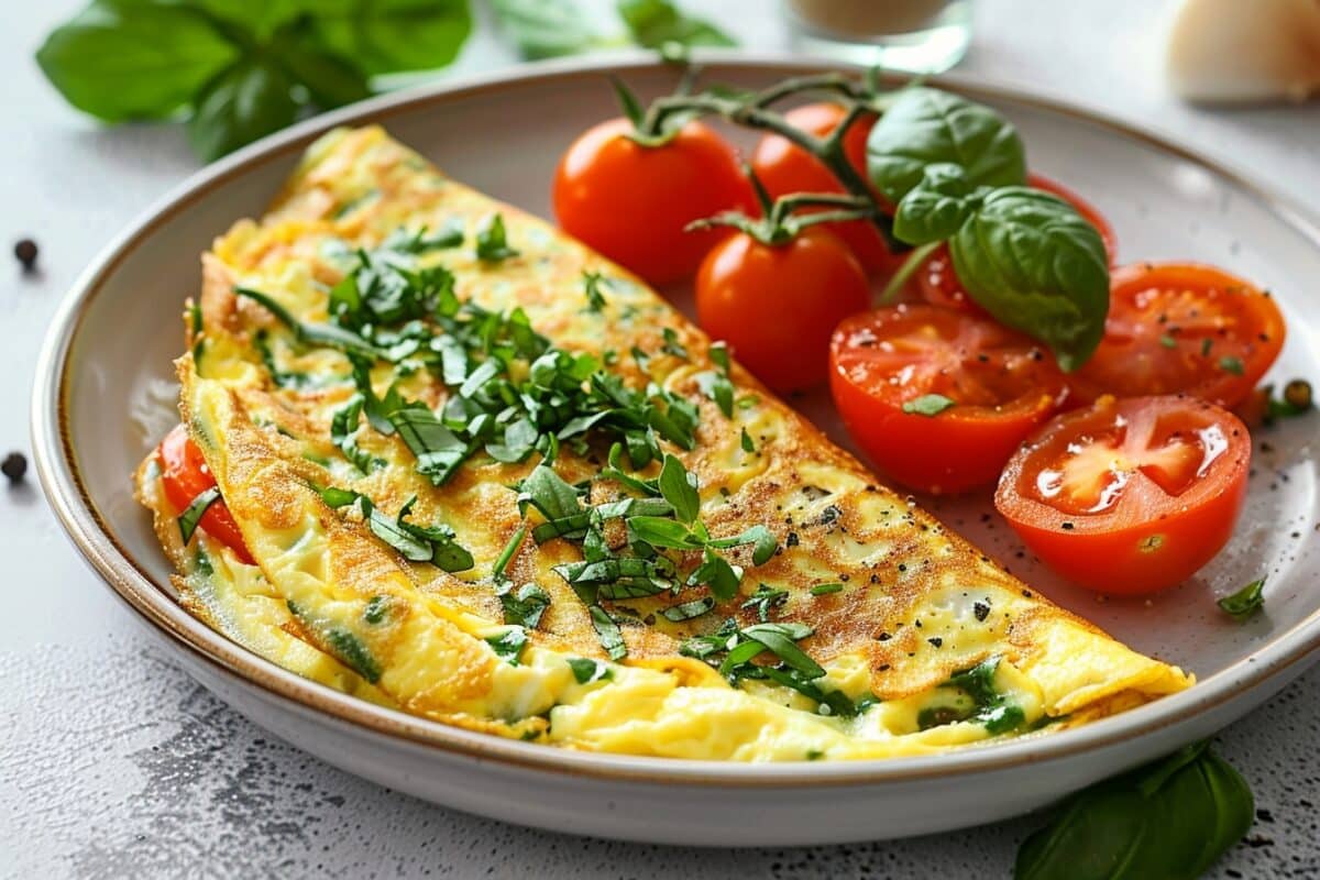 Recette facile pour un brunch équilibré : omelette aux fines herbes et tomates